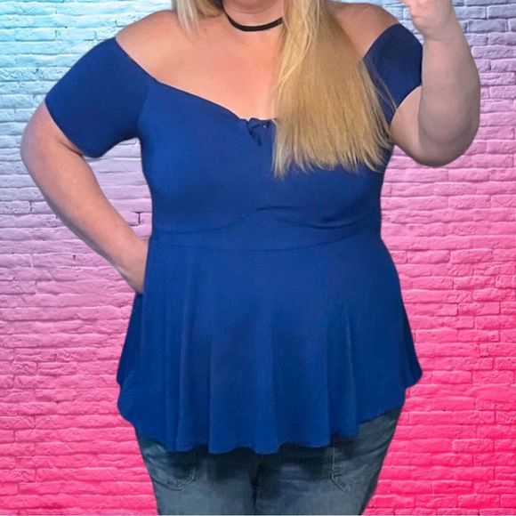 Torrid Blue Babydoll Super Soft Tie-Front Off-Shoulder Top NWT - Picture 13 of 15